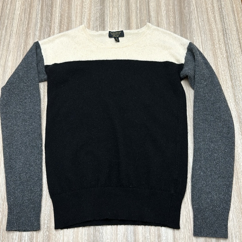 Cashmere Colorblock Sweater - Black, Gray, and Cream